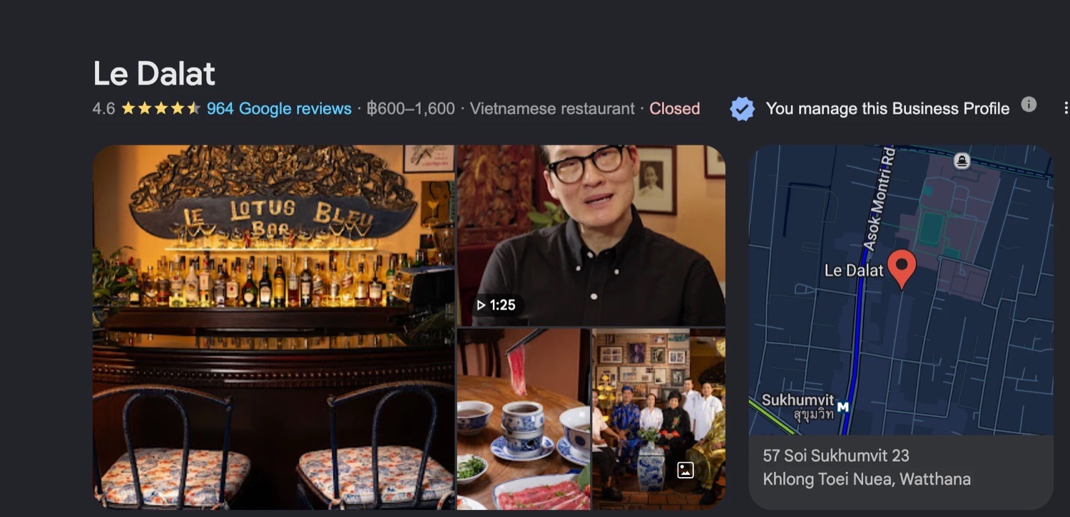 Le Dalat's Google listing on desktop