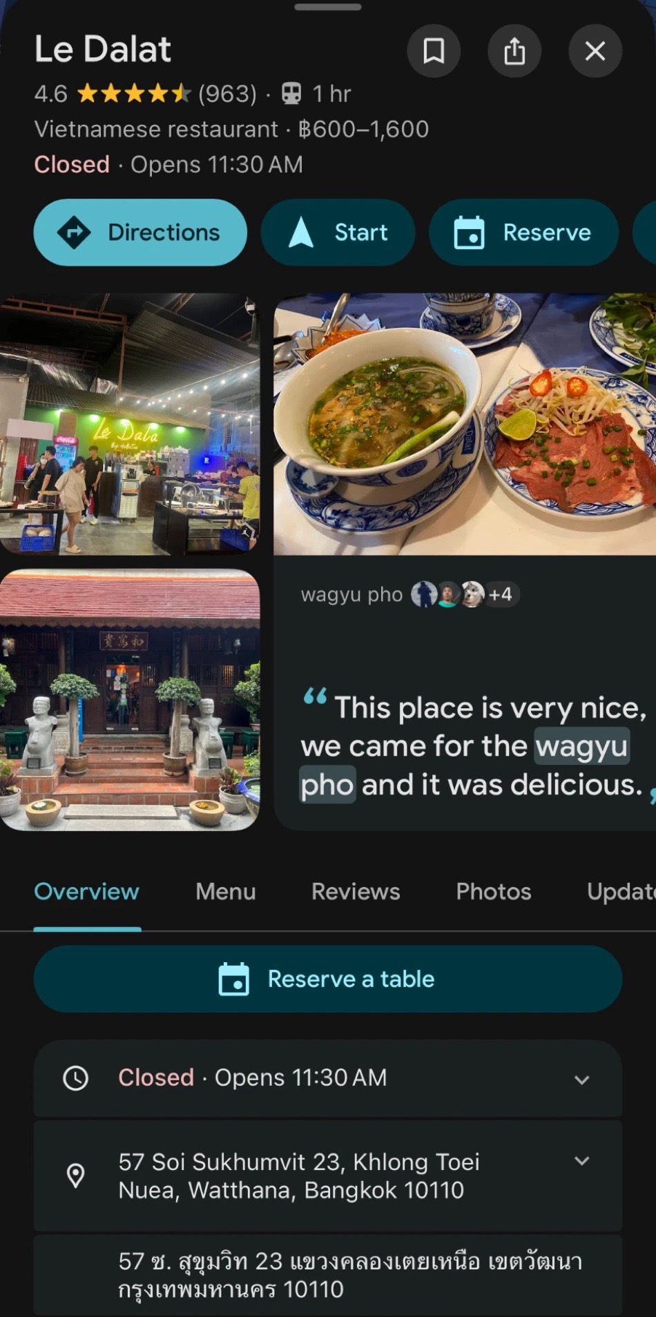 Le Dalat's Google listing before