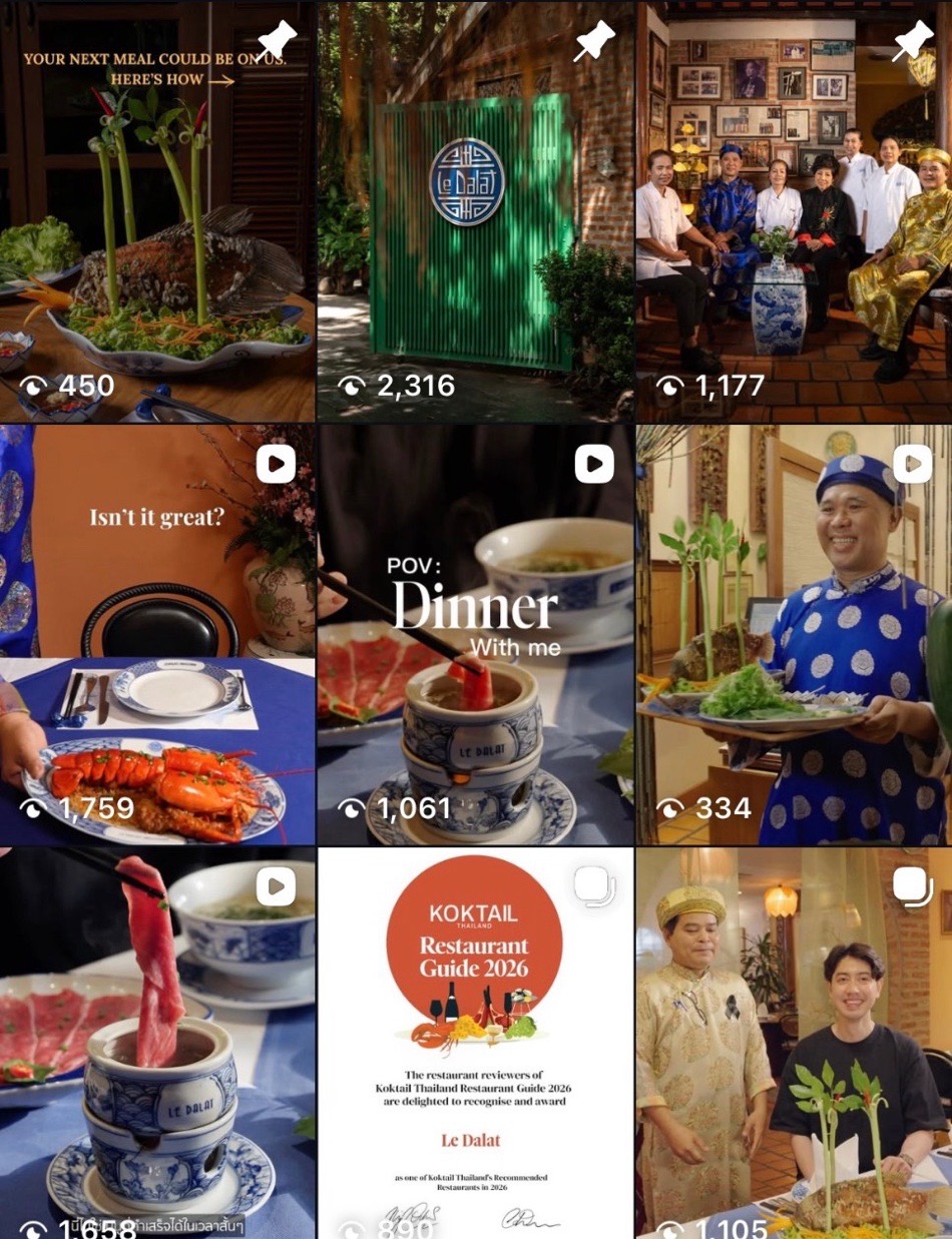 Le Dalat's Instagram grid after